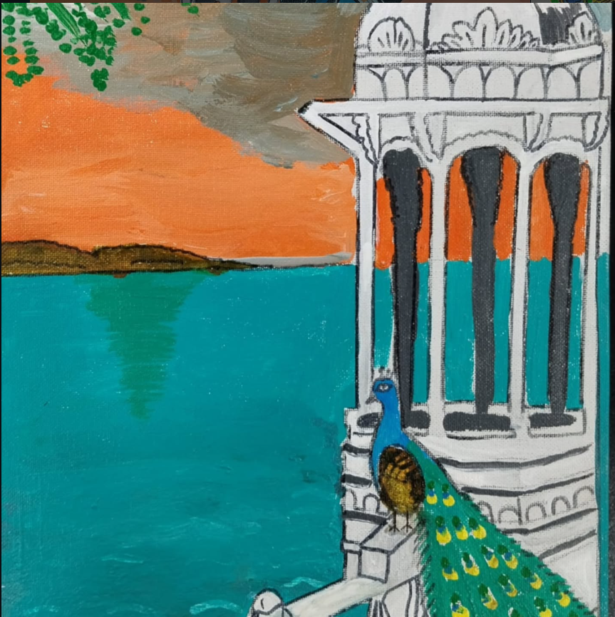 Peacock palace watercolour painting