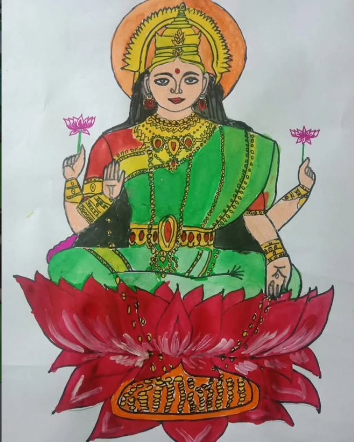 Goddess Lakshmi painting by student